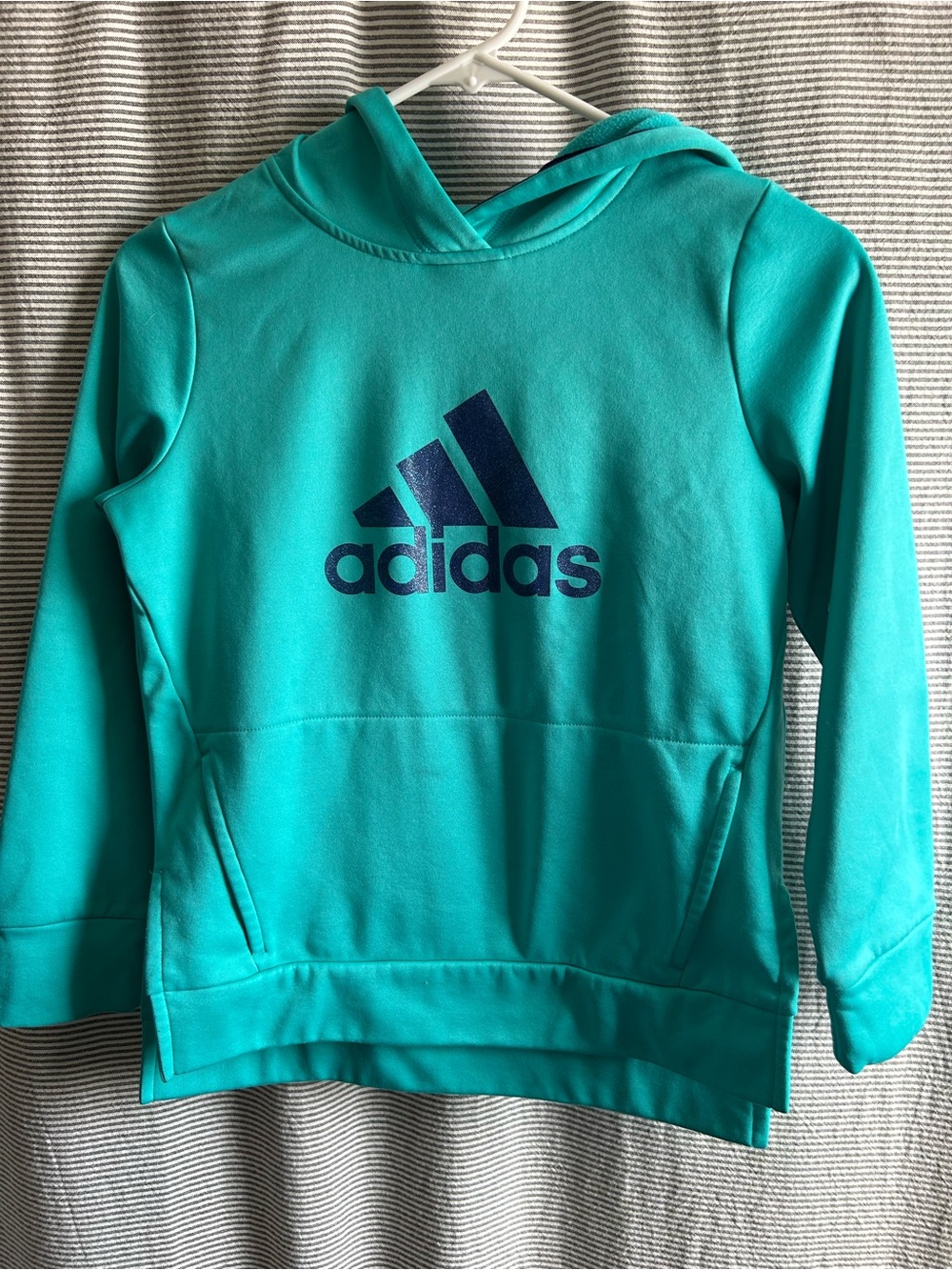 adidas Teal Girls' Hoodie with Navy Logo